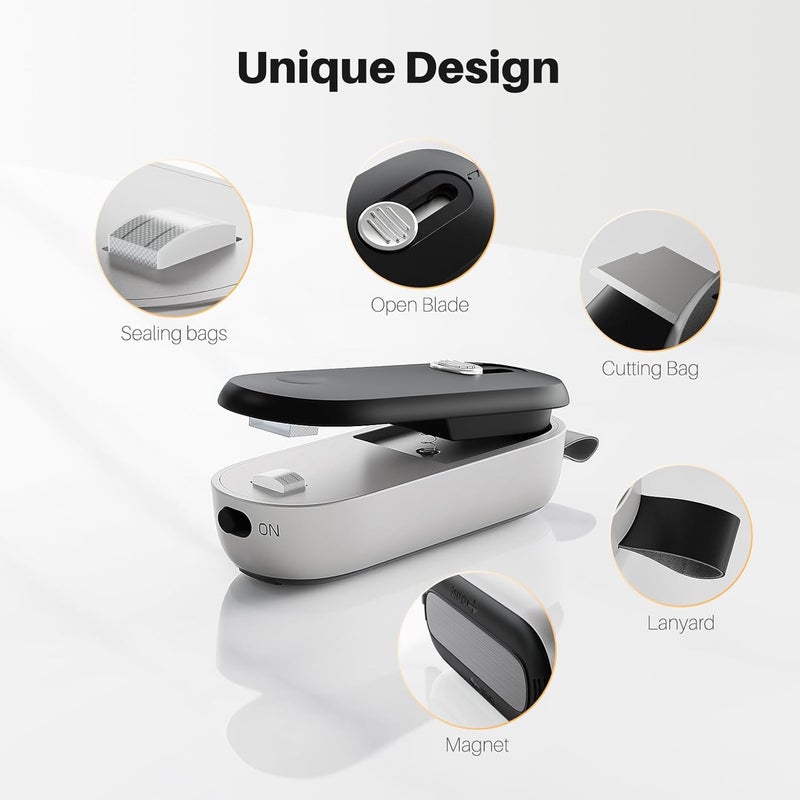 ODSD 2 in 1 Mini Bag Sealer - Heat Seal & Cutter with Lanyard, Portable Handheld Chip Bag Sealer for Snacks, Candies & Food Storage (Batteries Included) - Image 2
